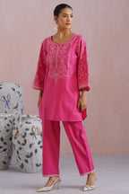 Fuchsia Pink Embroidered Co-Ord Set Korah Stitch