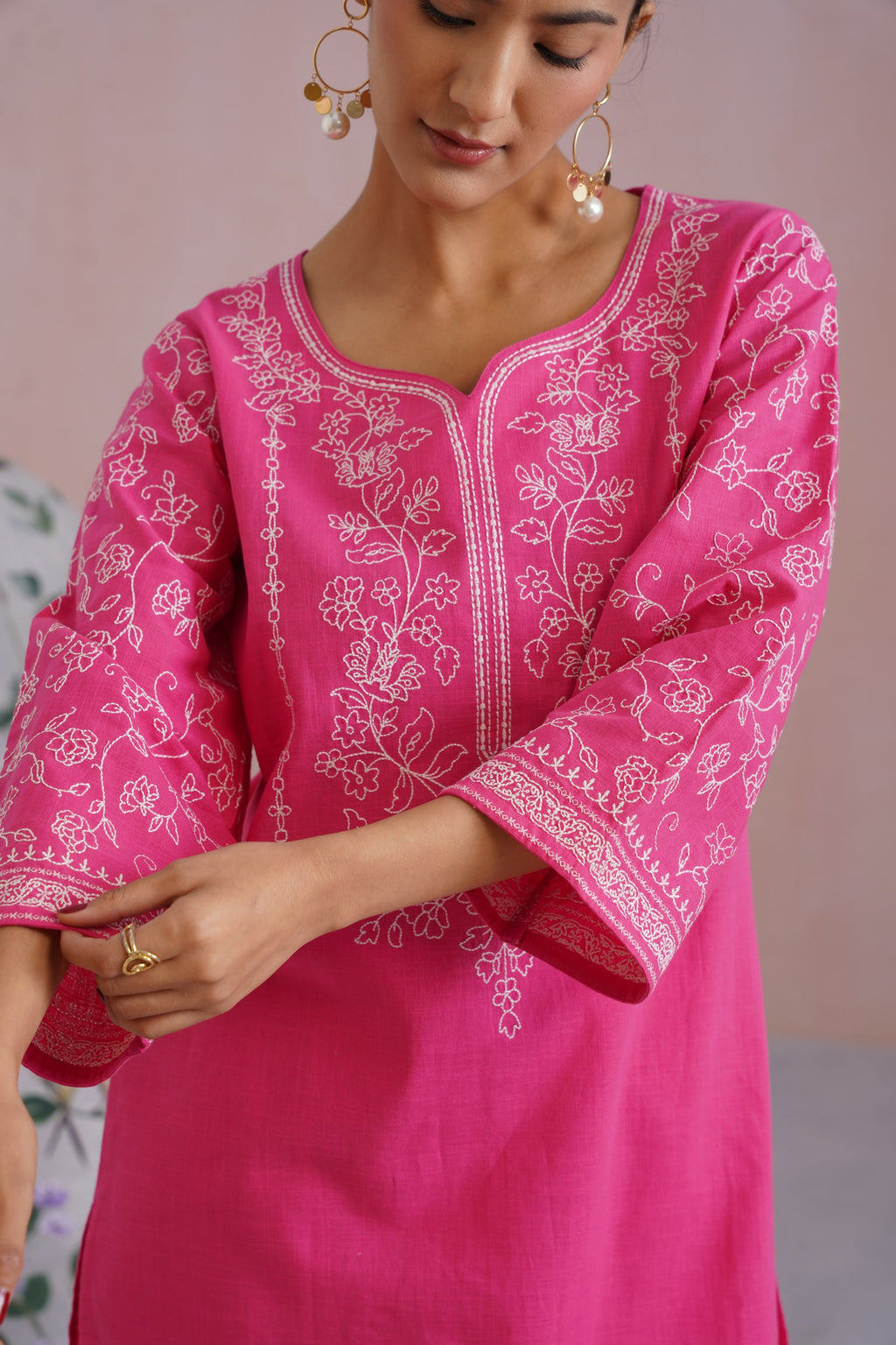 Fuchsia Pink Embroidered Co-Ord Set Korah Stitch