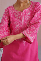 Fuchsia Pink Embroidered Co-Ord Set Korah Stitch