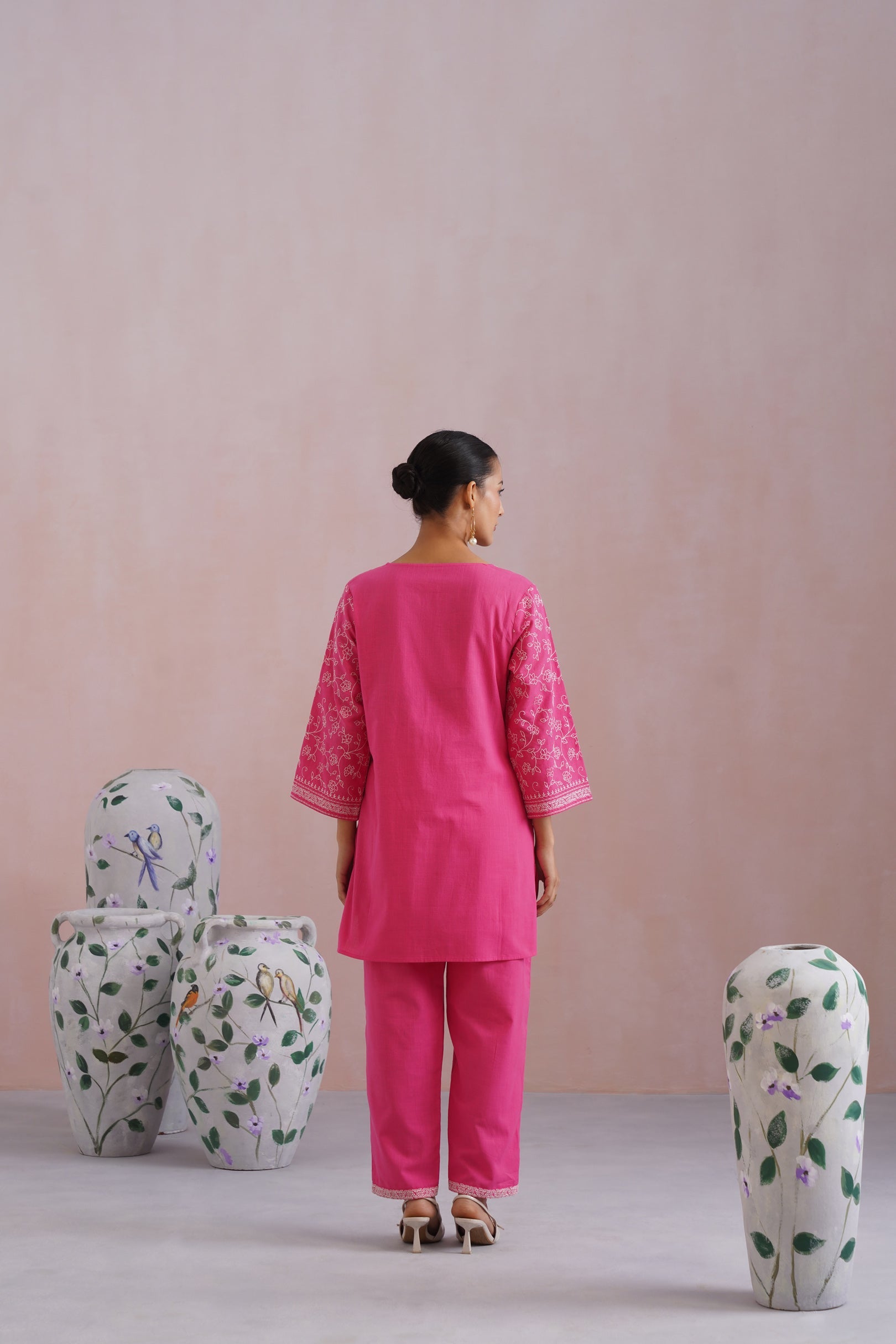 Fuchsia Pink Embroidered Co-Ord Set Korah Stitch