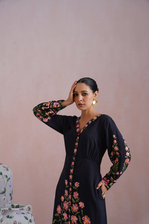 Black Floral Digital Printed Maxi Dress