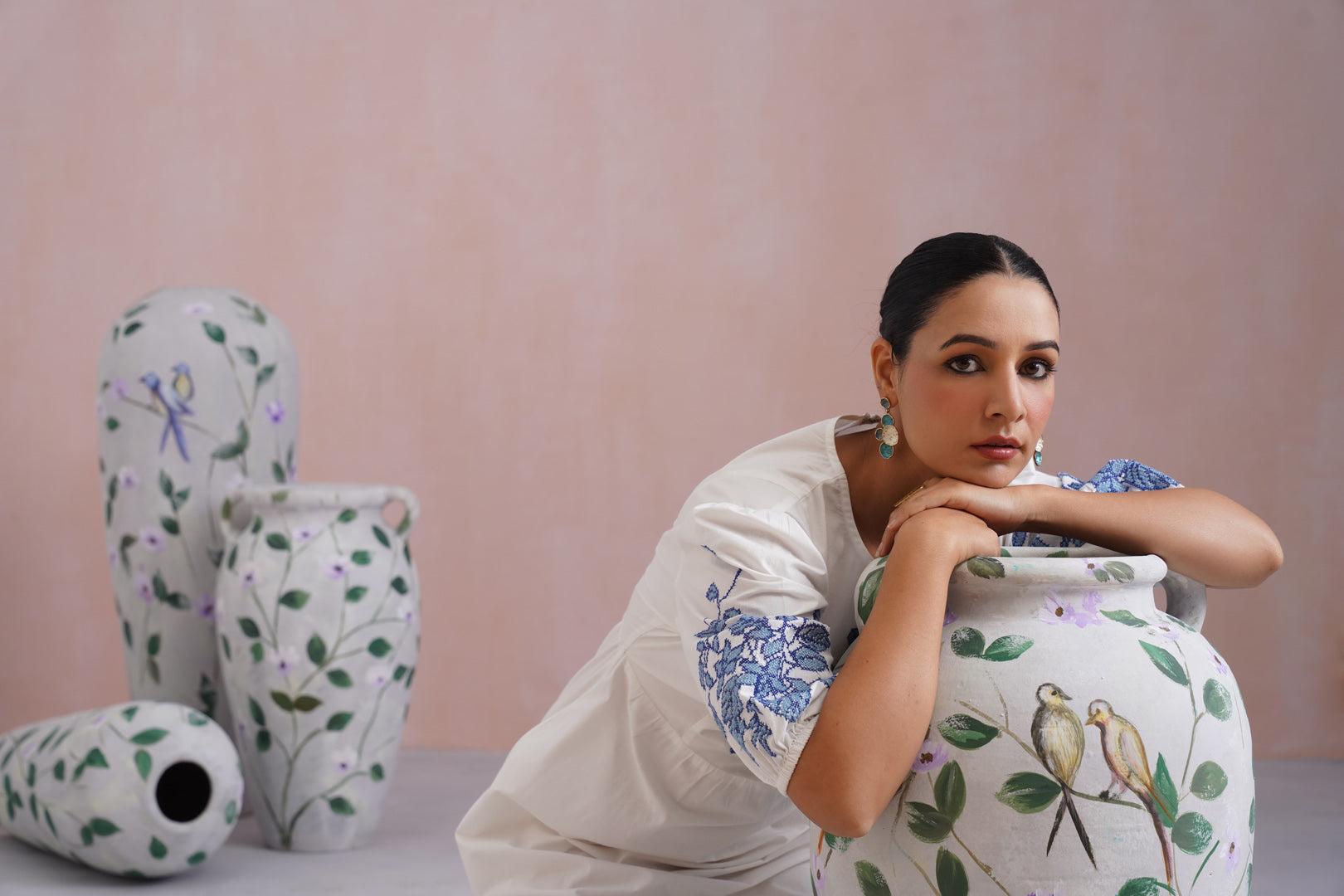 White Cross Stitch Embroidered Maxi Dress