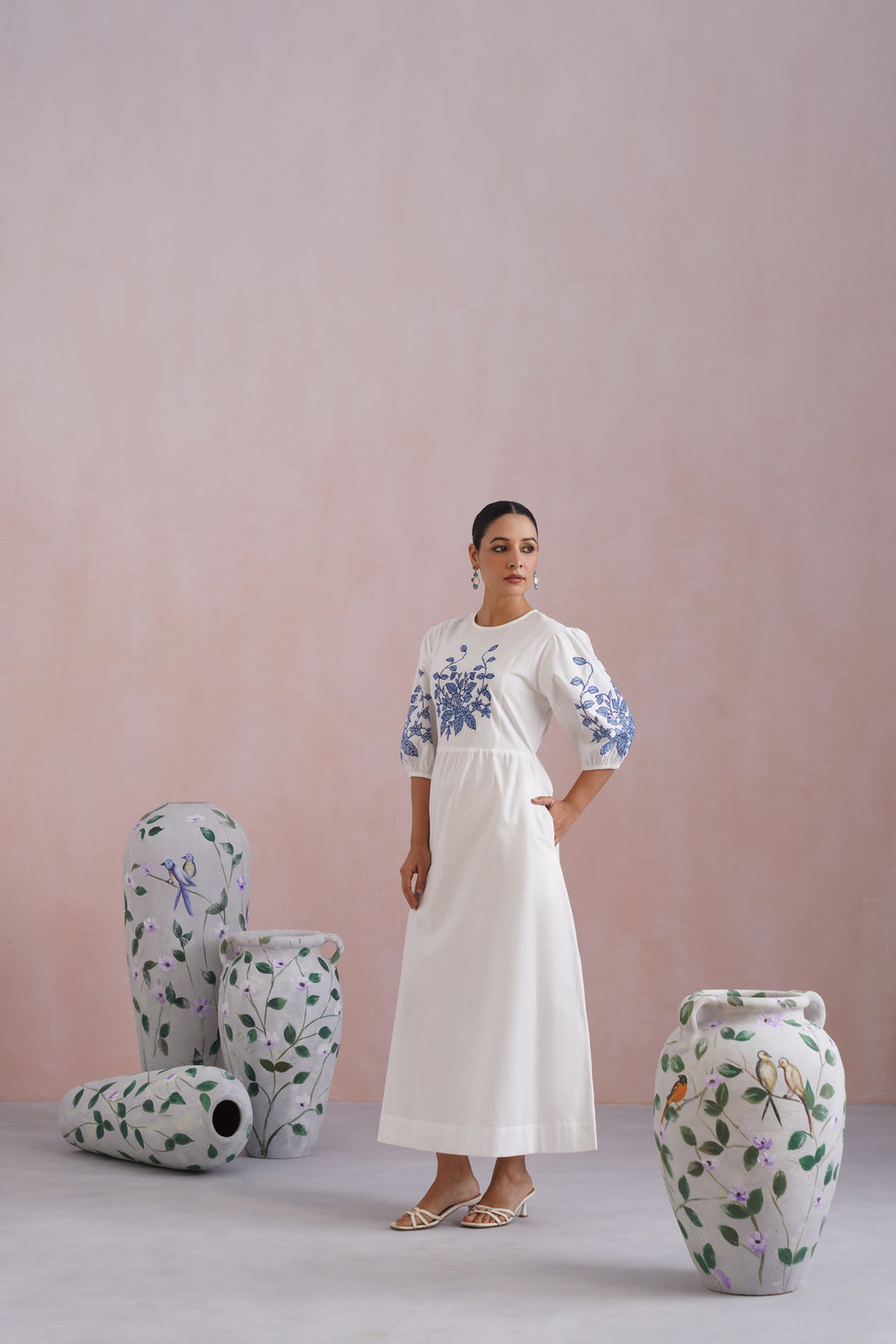 White Cross Stitch Embroidered Maxi Dress