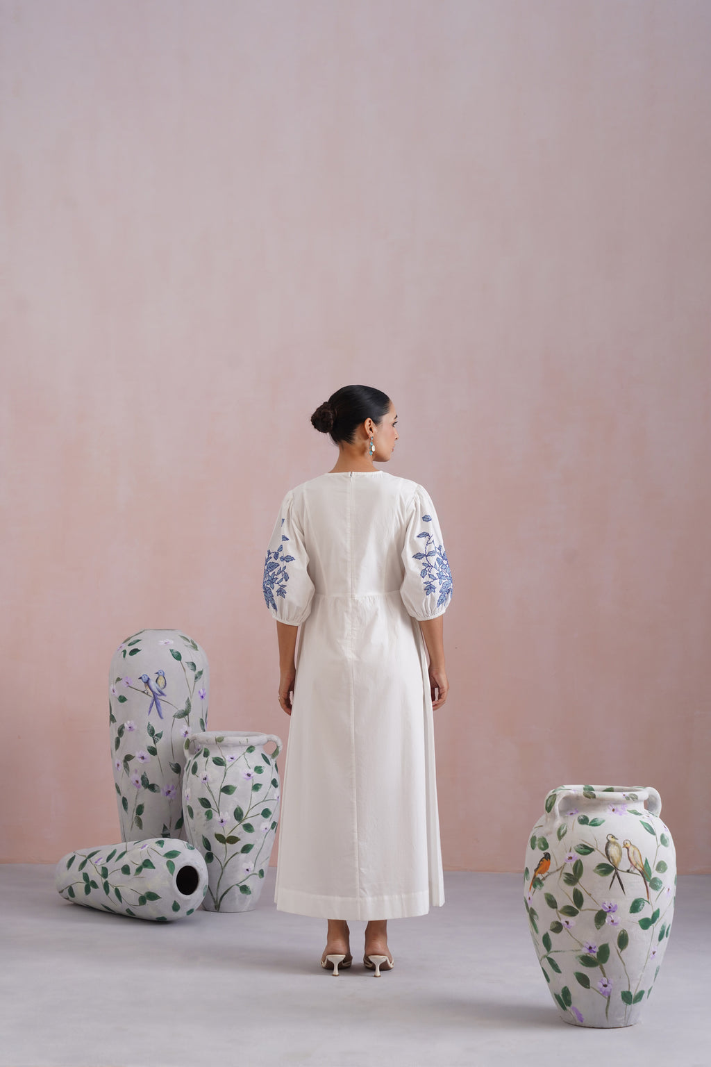 White Cross Stitch Embroidered Maxi Dress
