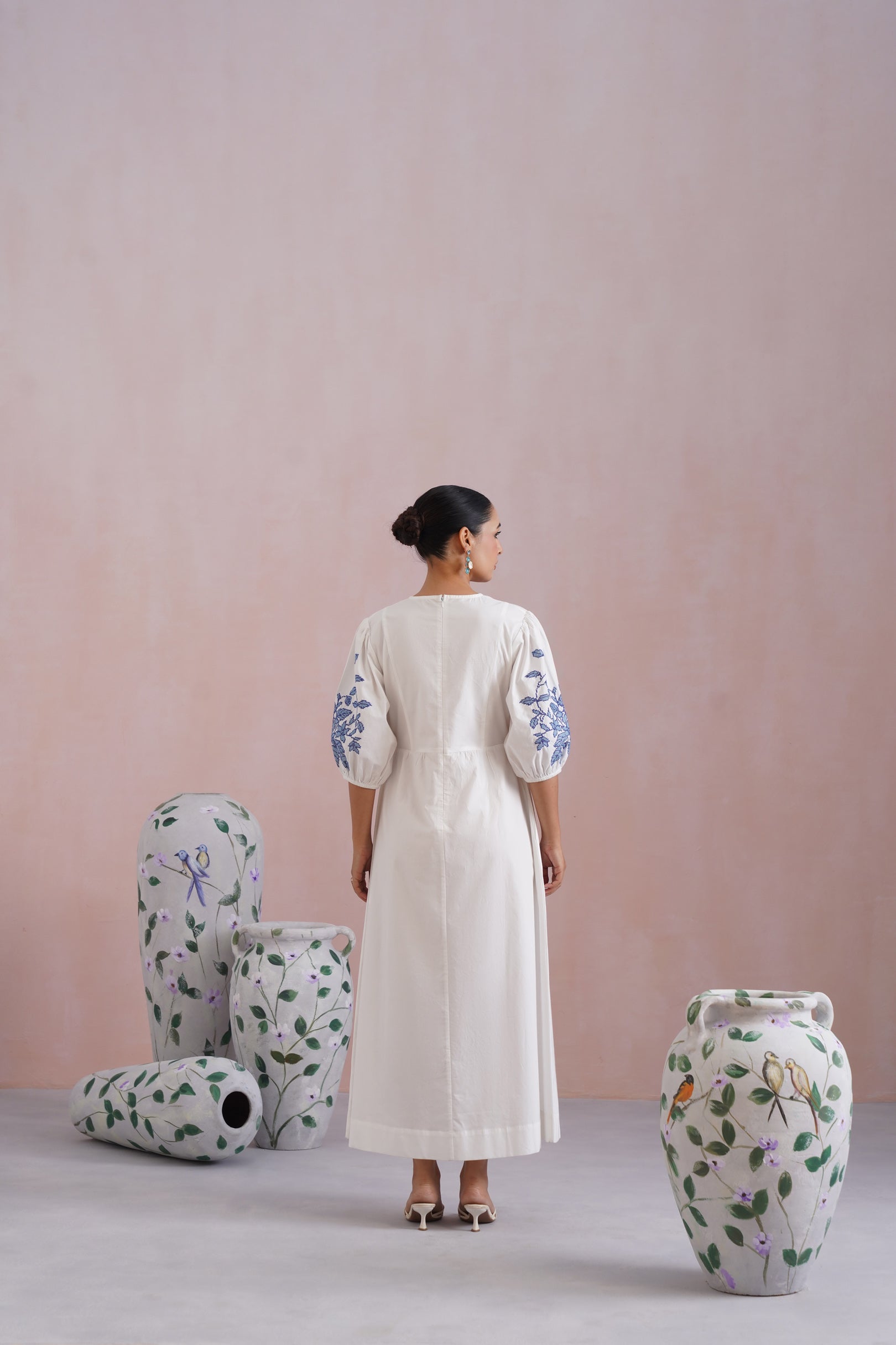 White Cross Stitch Embroidered Maxi Dress