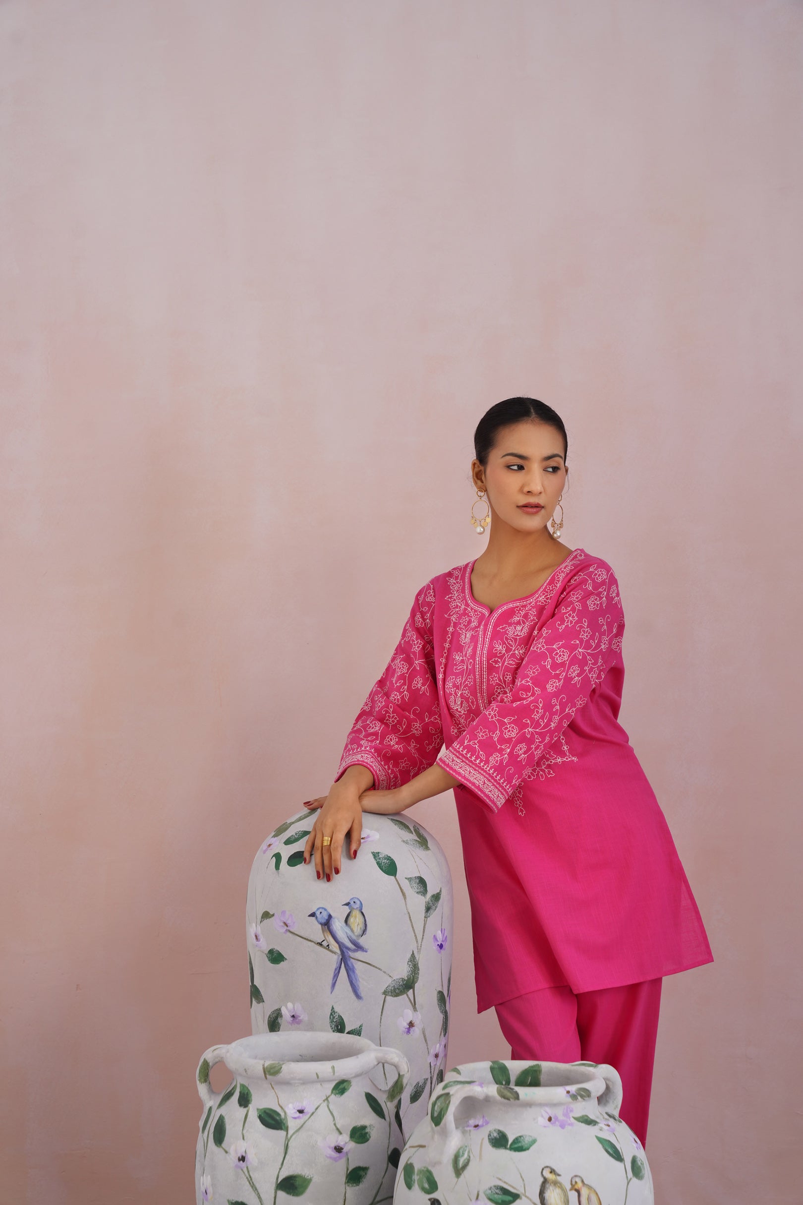 Fuchsia Pink Embroidered Co Ord Set