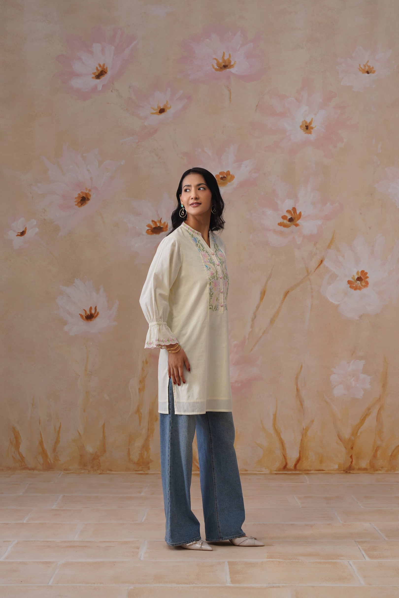 Pastel Yellow Embroidered Tunic