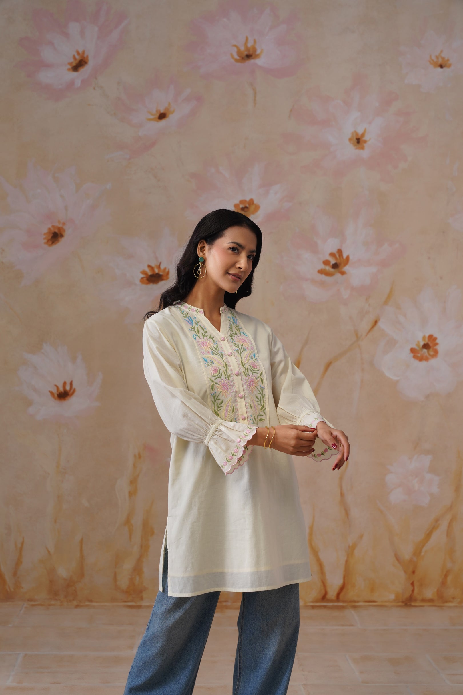 Pastel Yellow Embroidered Tunic