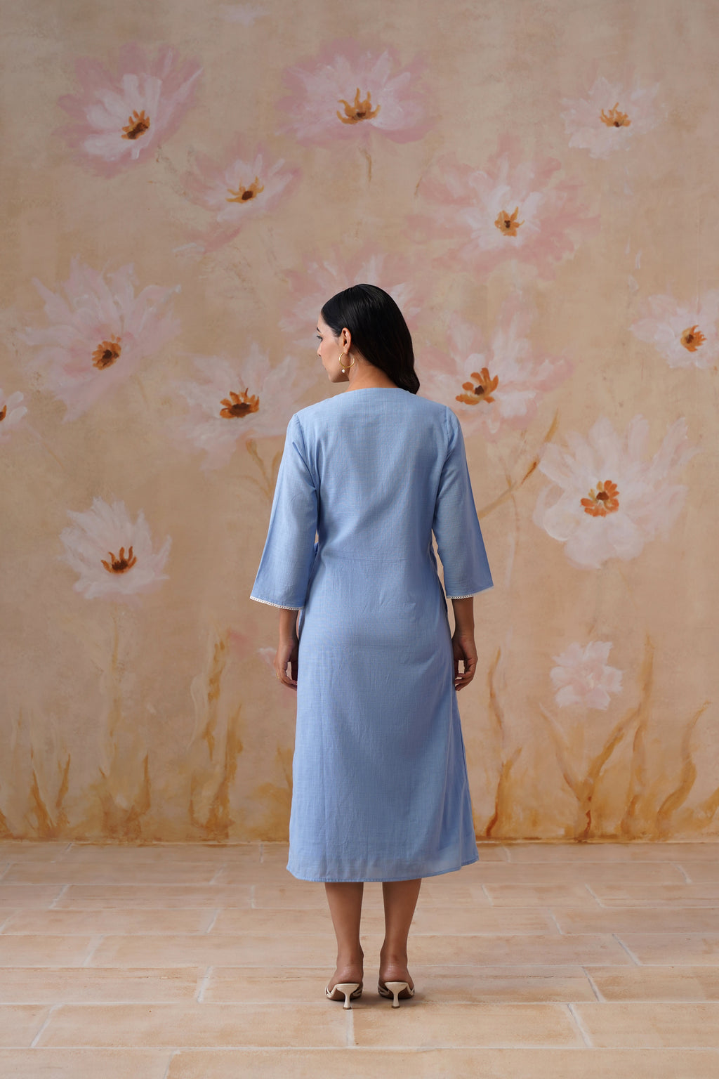 Powder Blue Embroidered Midi Wrap Dress