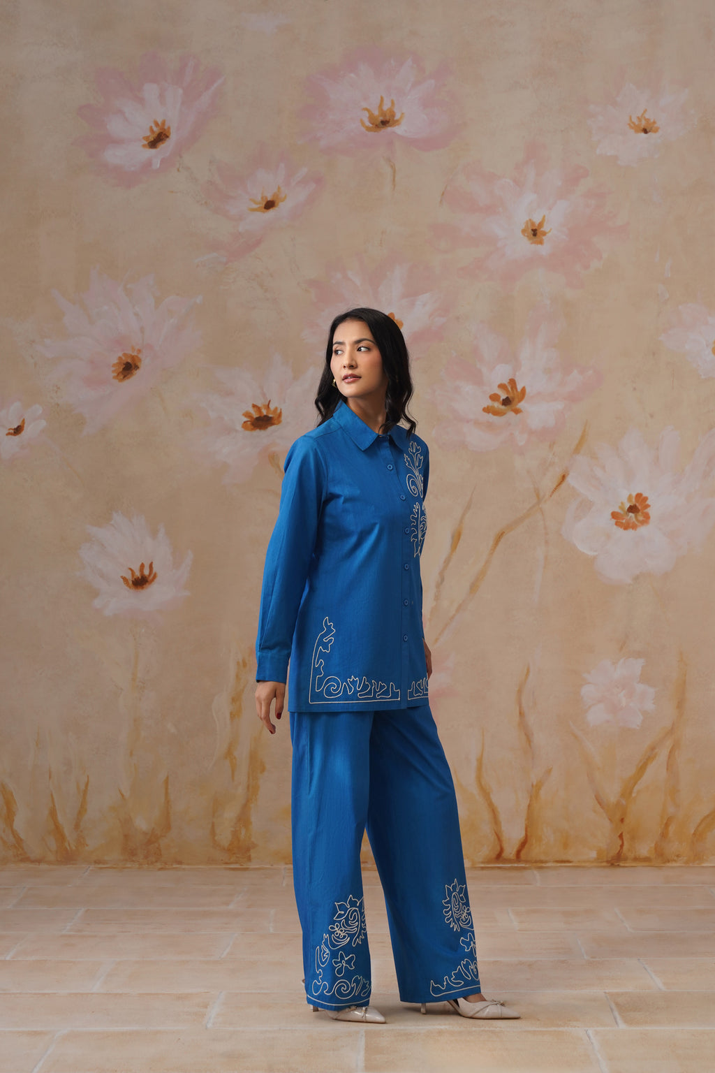 Royal Blue Abstract Dori Embroidery Co Ord Set