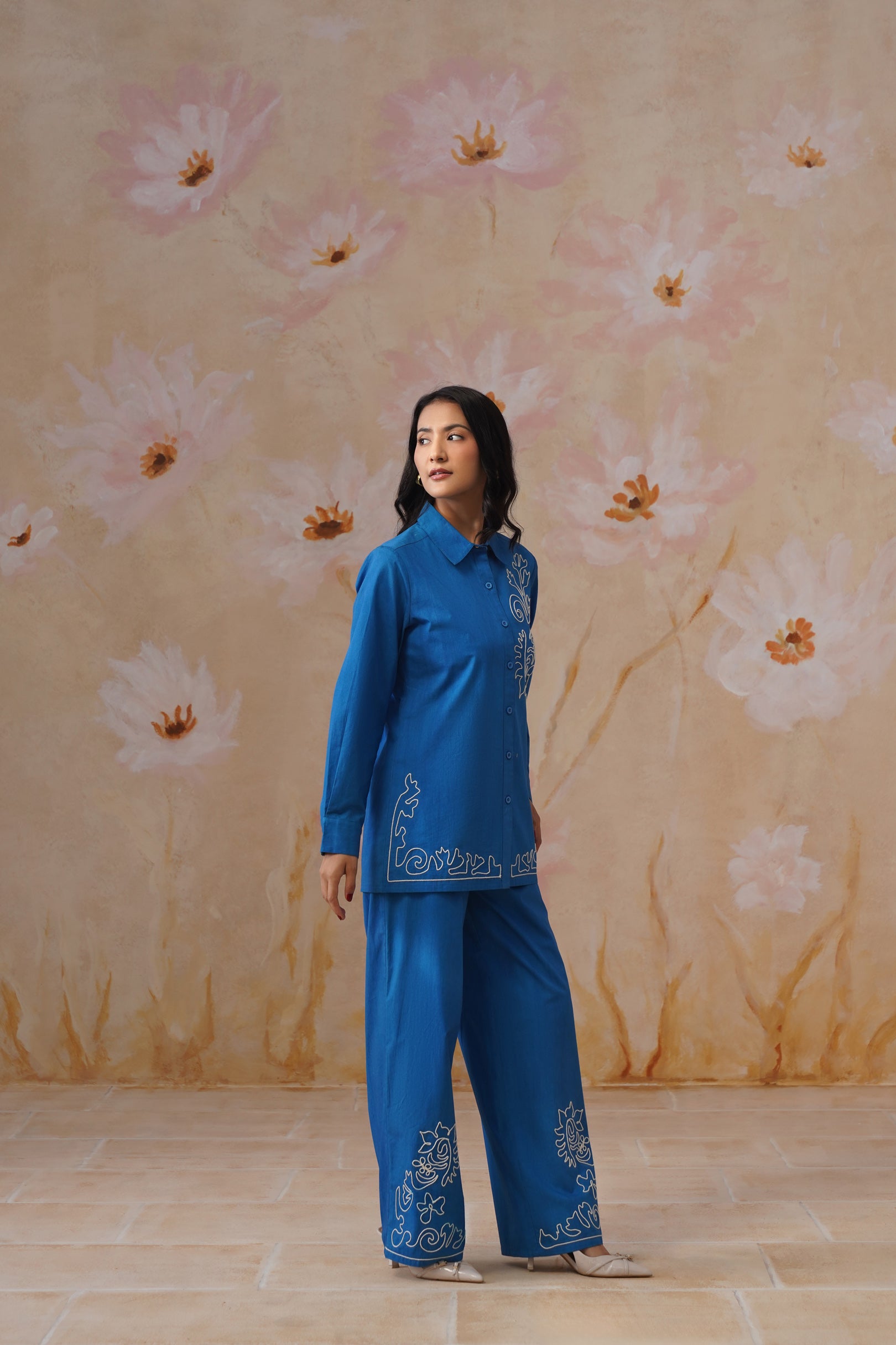 Royal Blue Abstract Dori Embroidery Co Ord Set