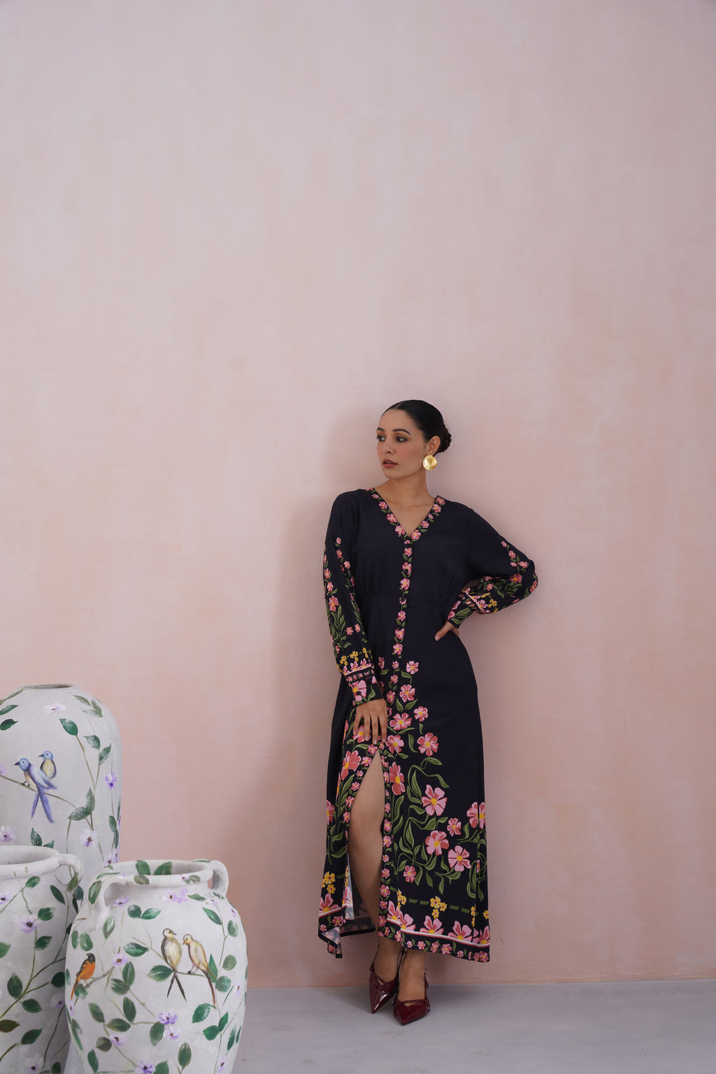 Black Floral Digital Printed Maxi Dress