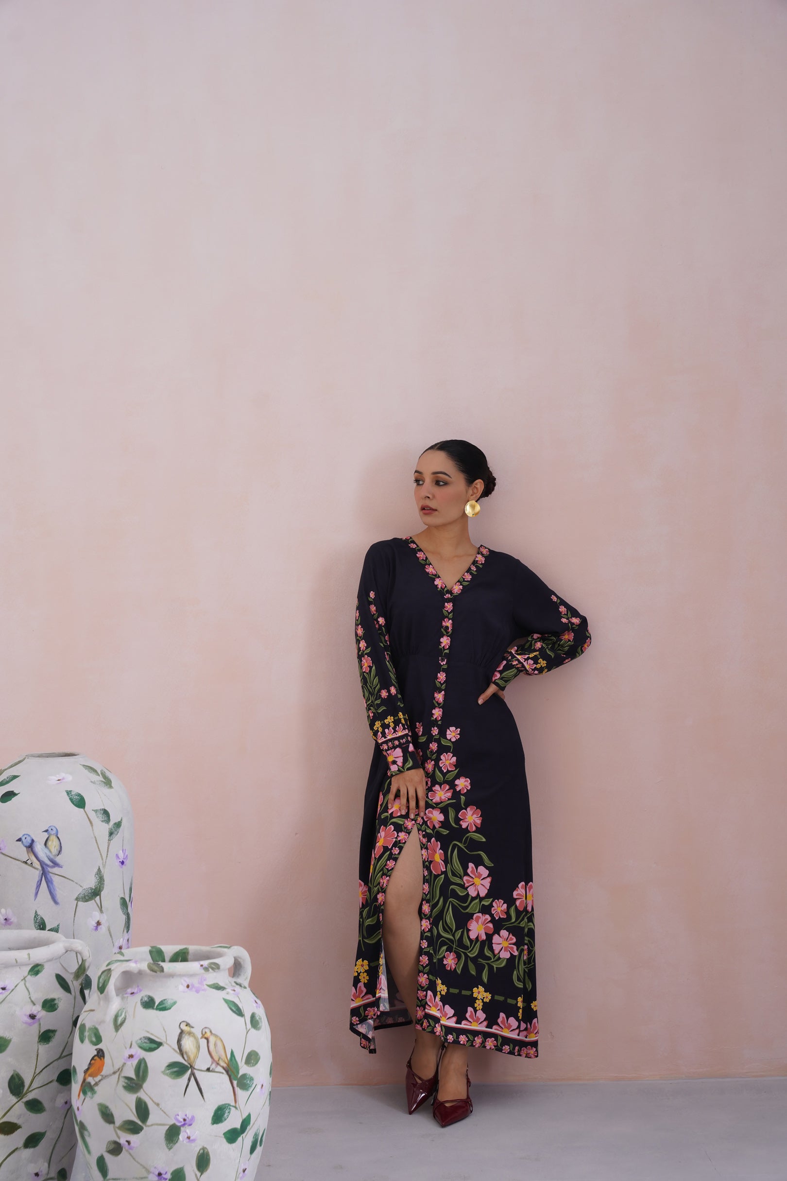 Black Floral Digital Printed Maxi Dress