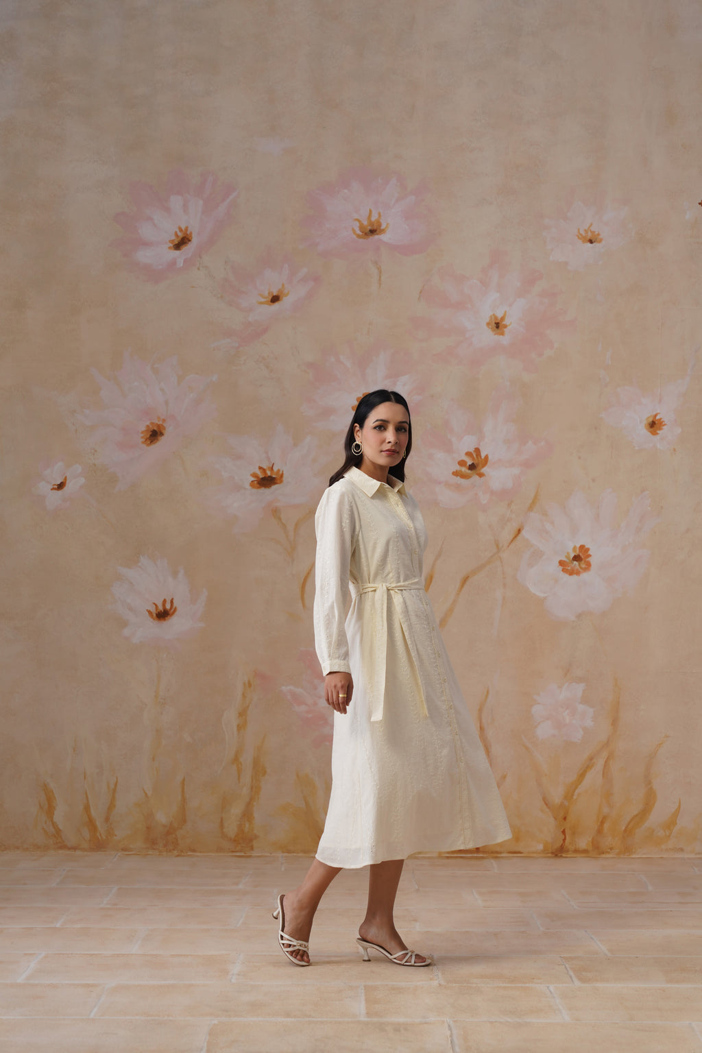 Pastel Yellow Broderie Midi Dress