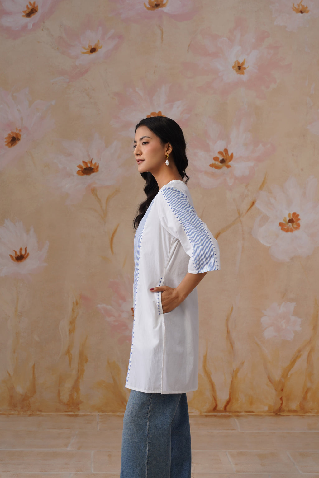 Azure Paneled Cotton Tunic