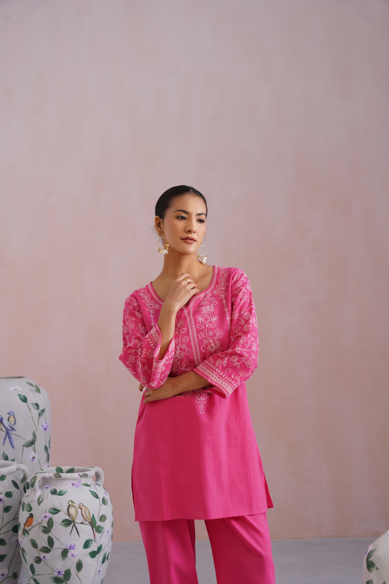 Fuchsia Pink Embroidered Co Ord Set