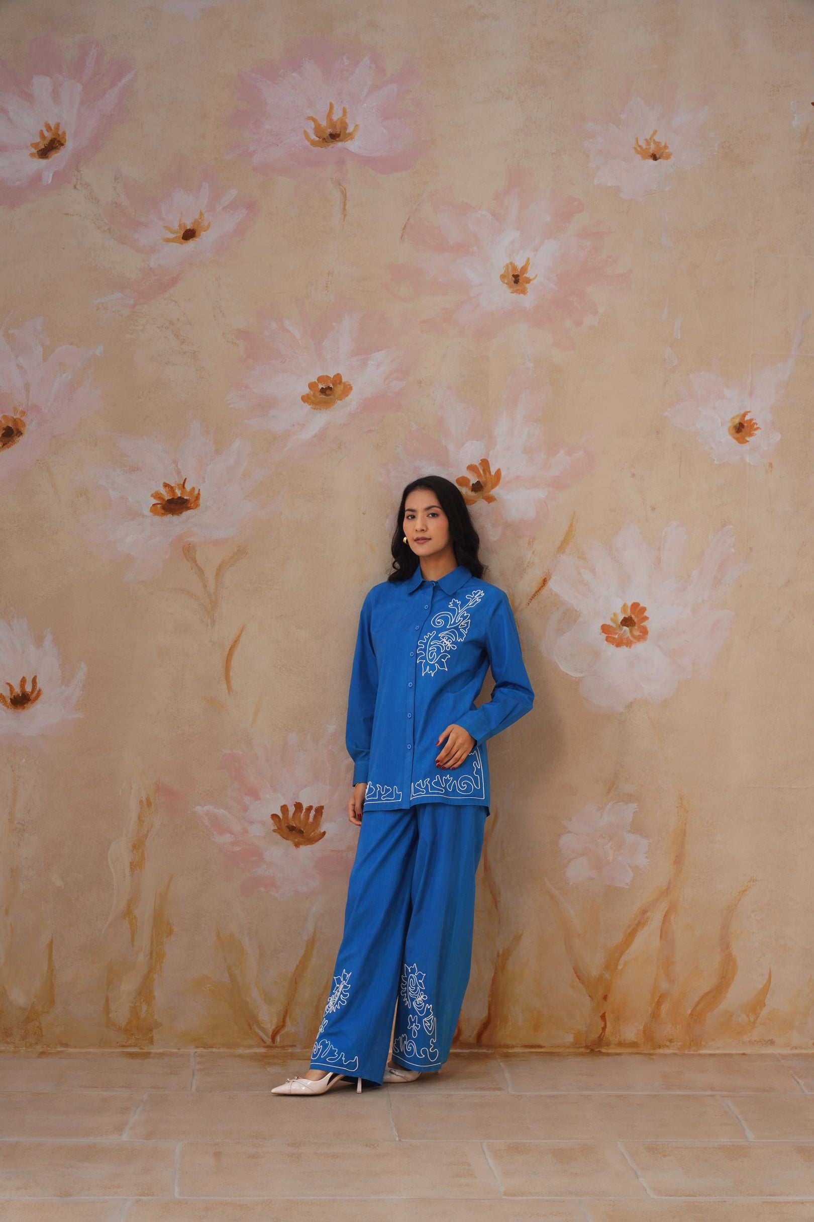 Royal Blue Abstract Dori Embroidery Co Ord Set