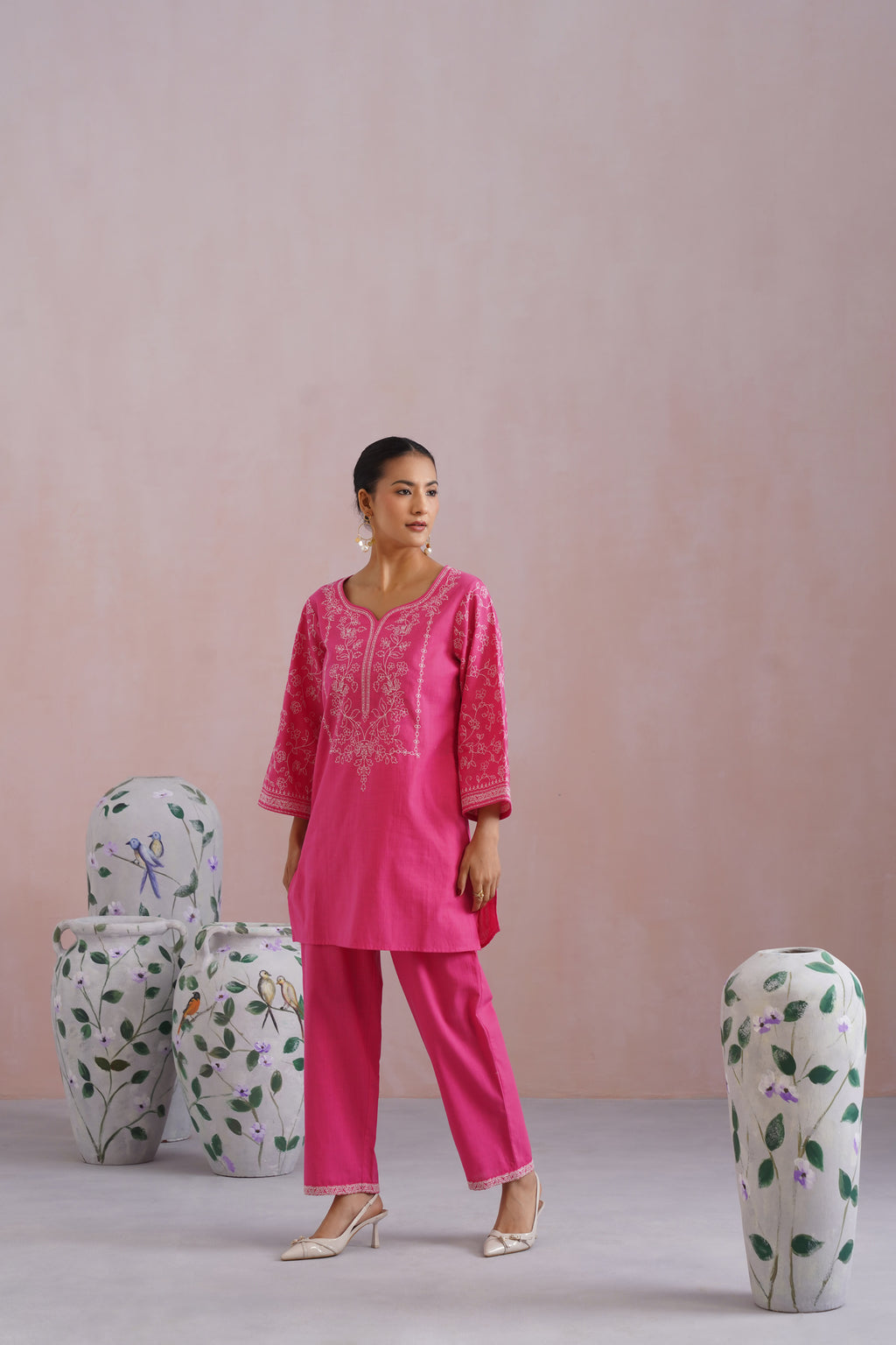 Fuchsia Pink Embroidered Co Ord Set