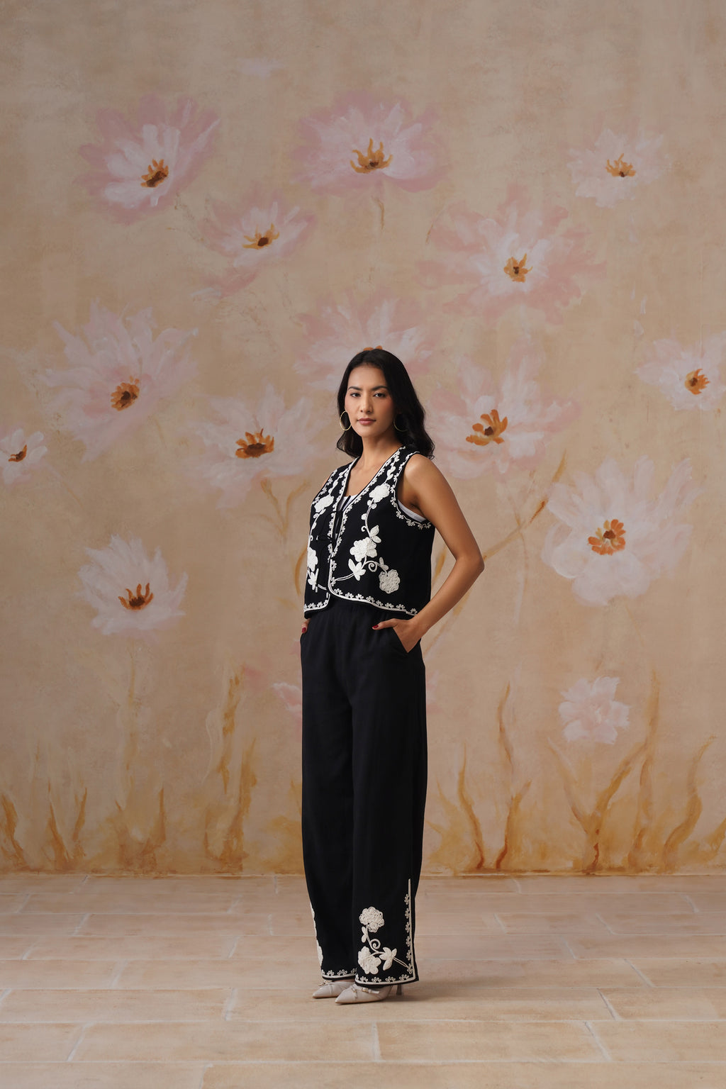 Midnight Noir Dori Embroidered Vest Set