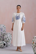 White Cross Stitch Embroidered Maxi Dress