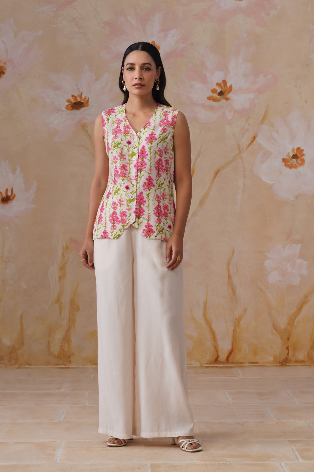 Watery Floral Digital Printed Vest Set