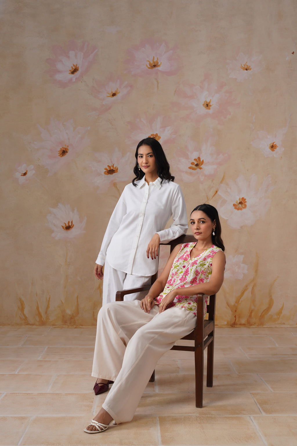 Watery Floral Digital Printed Vest Set