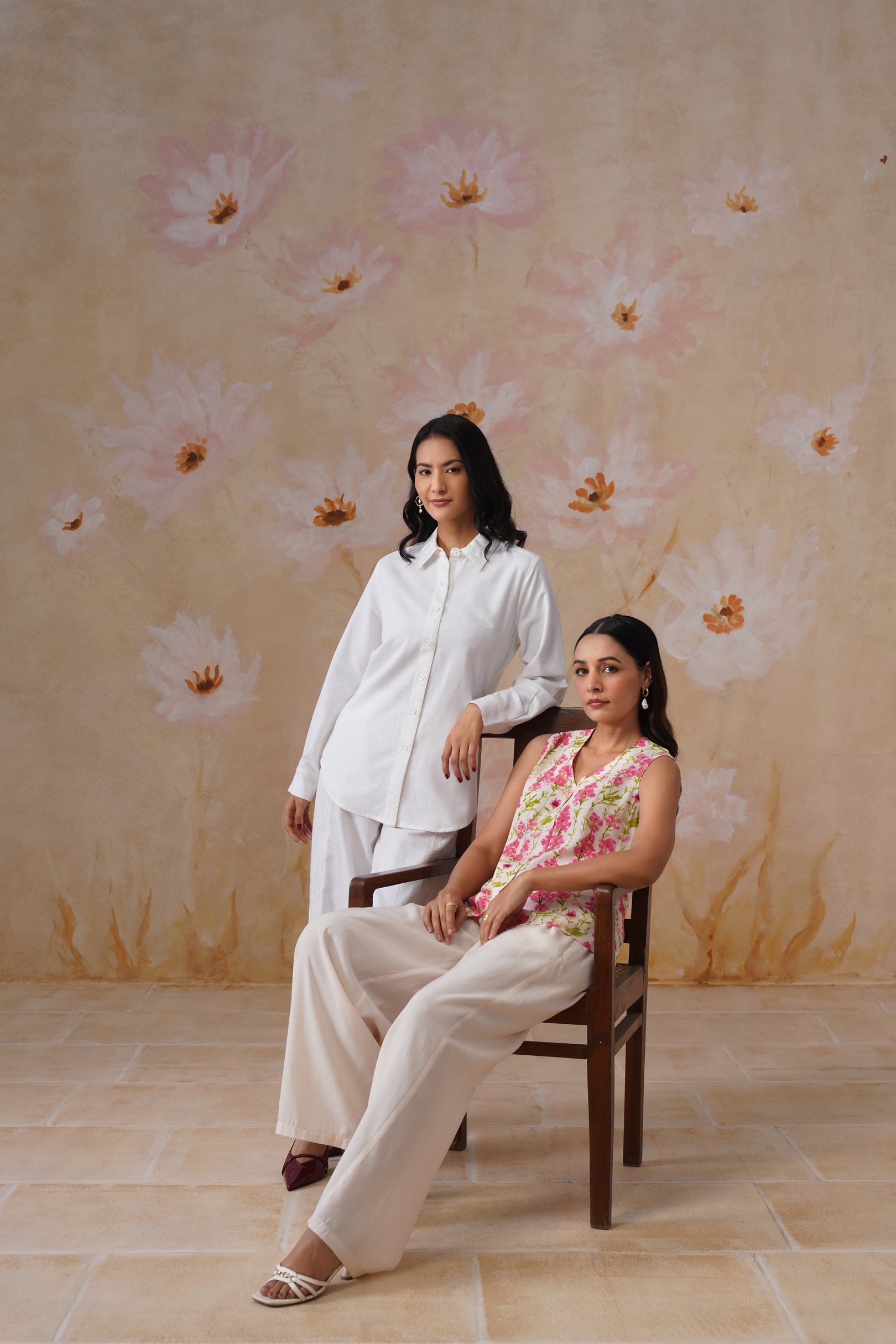 Watery Floral Digital Printed Vest Set