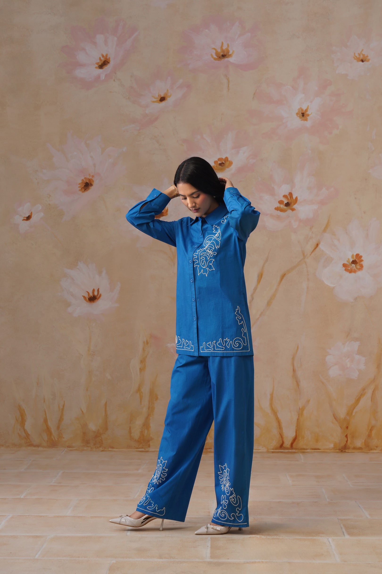 Royal Blue Abstract Dori Embroidery Co Ord Set