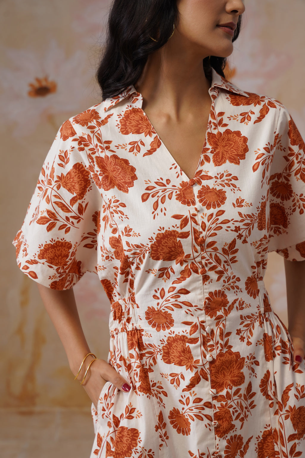 Orange Floral Cotton Maxi Dress