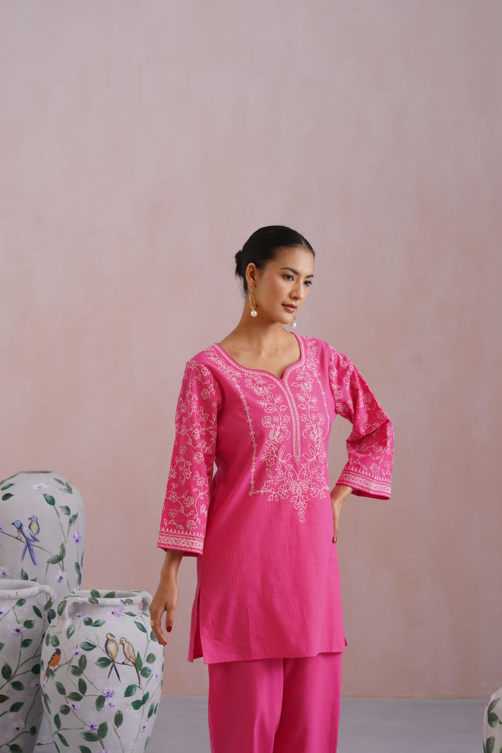 Fuchsia Pink Embroidered Co Ord Set