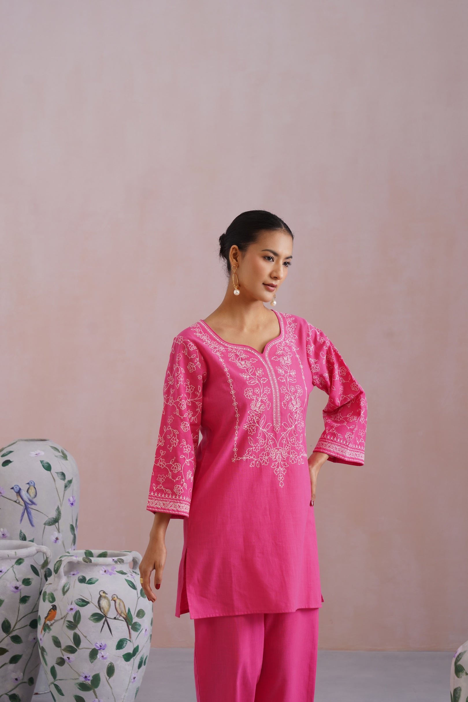 Fuchsia Pink Embroidered Co Ord Set