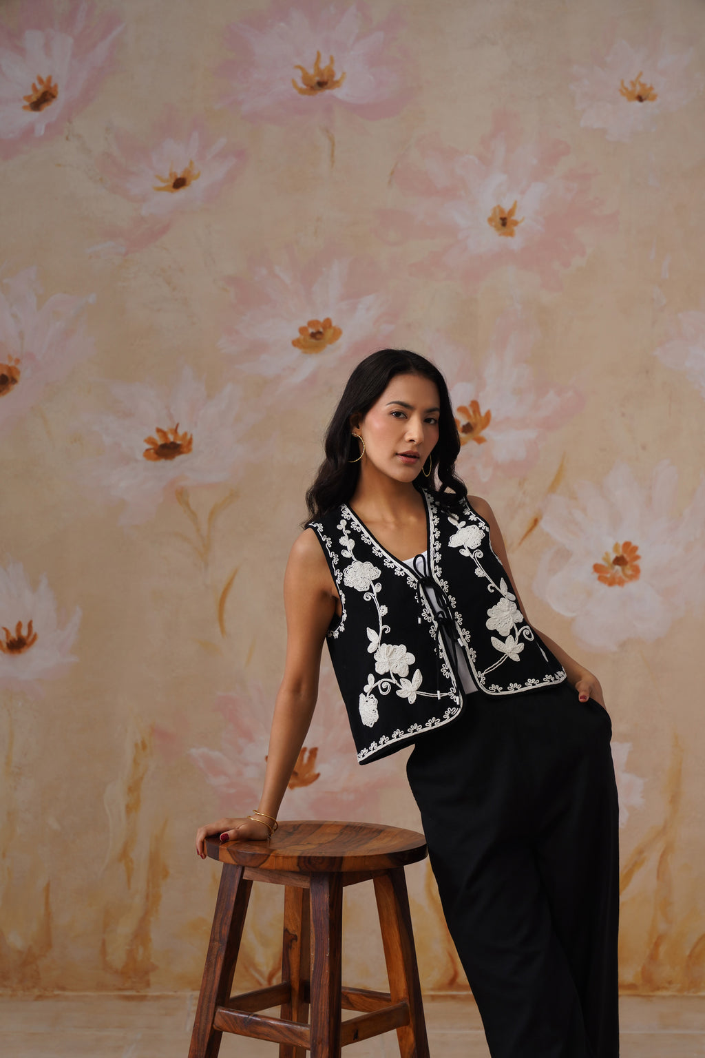 Midnight Noir Dori Embroidered Vest Set