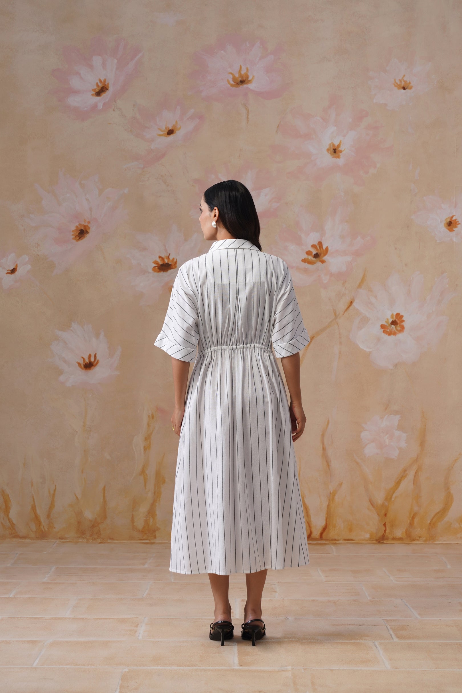 Cotton Yarn Dyed Stripe Midi Shirt Dress