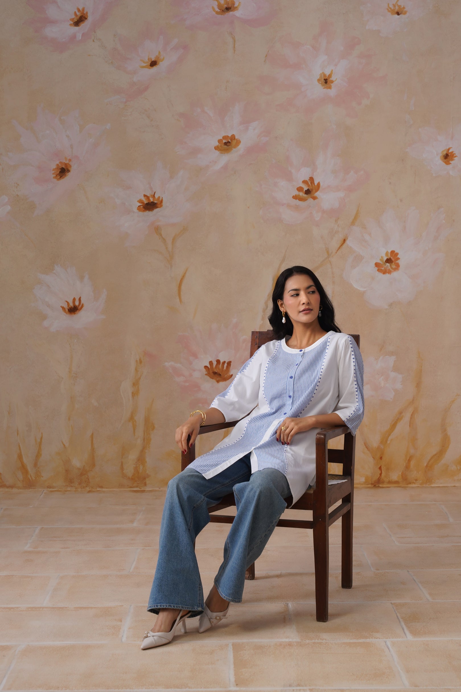 Azure Paneled Cotton Tunic