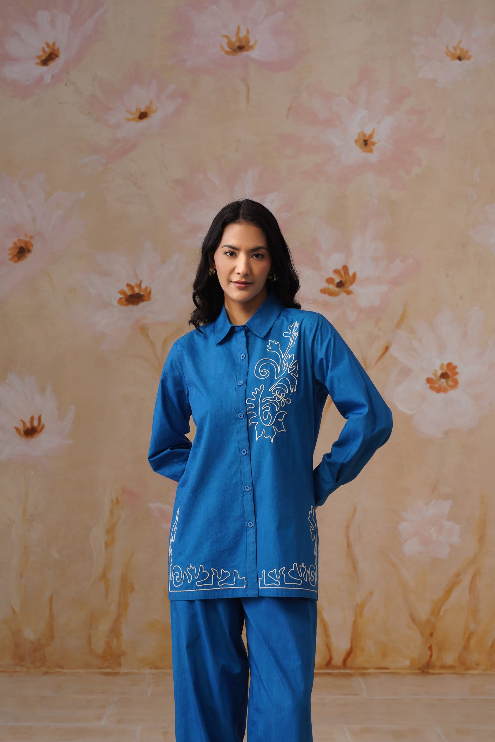 Royal Blue Abstract Dori Embroidery Co Ord Set