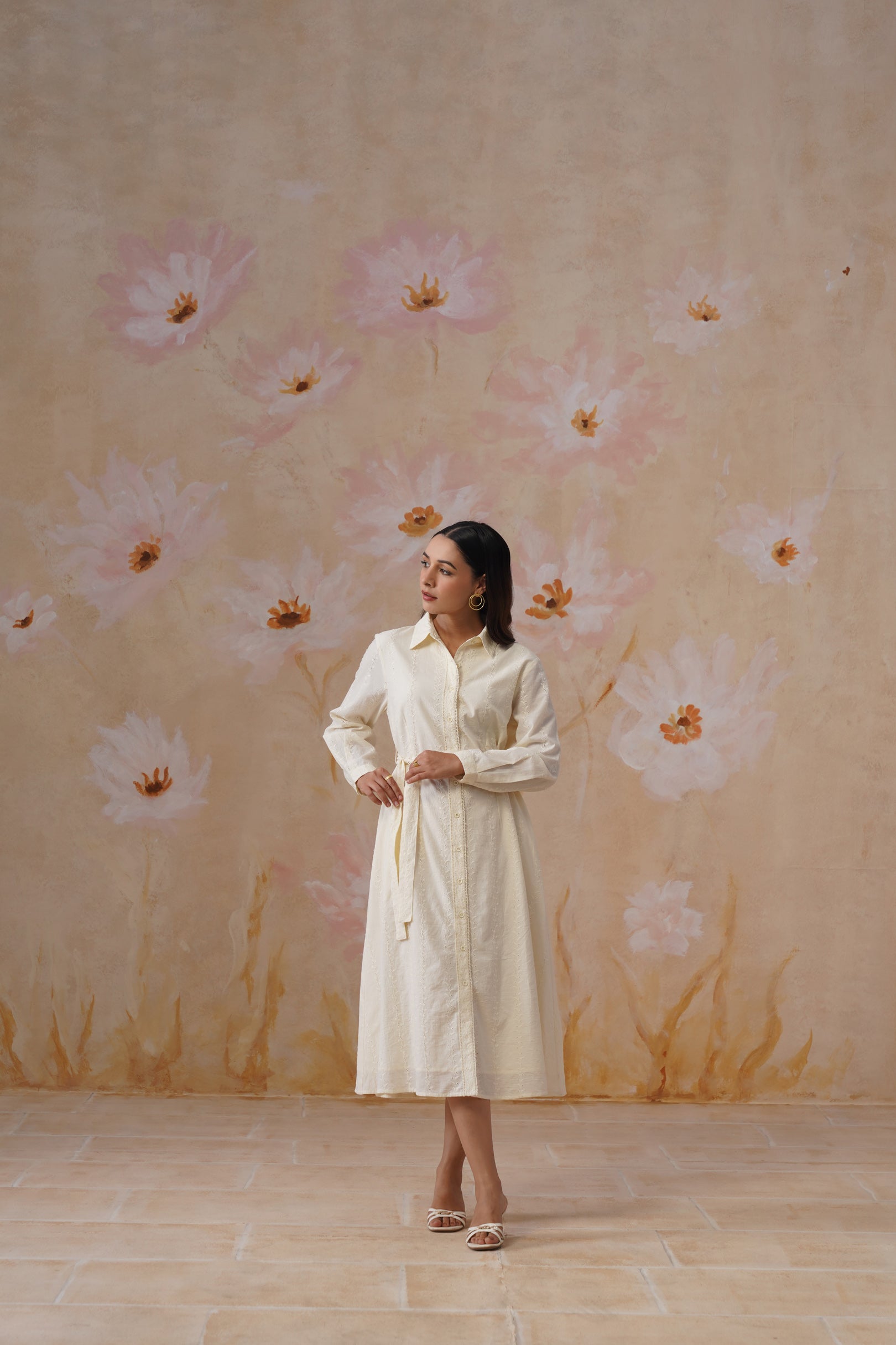 Pastel Yellow Broderie Midi Dress