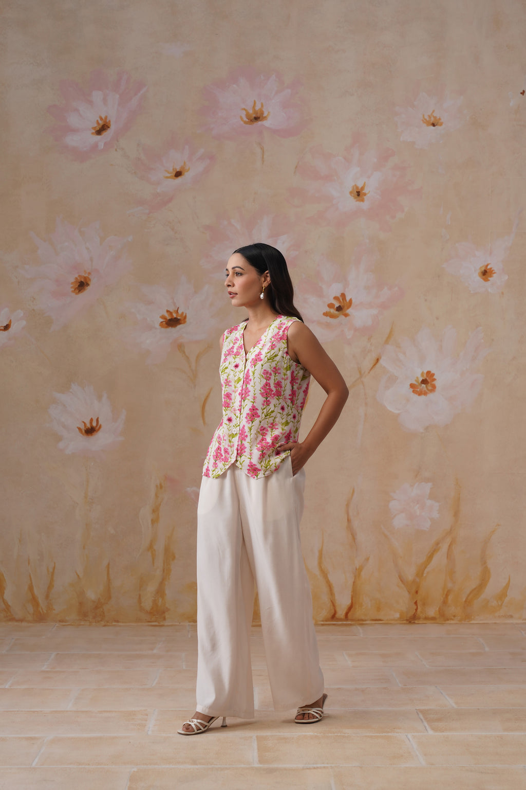 Watery Floral Digital Printed Vest Set