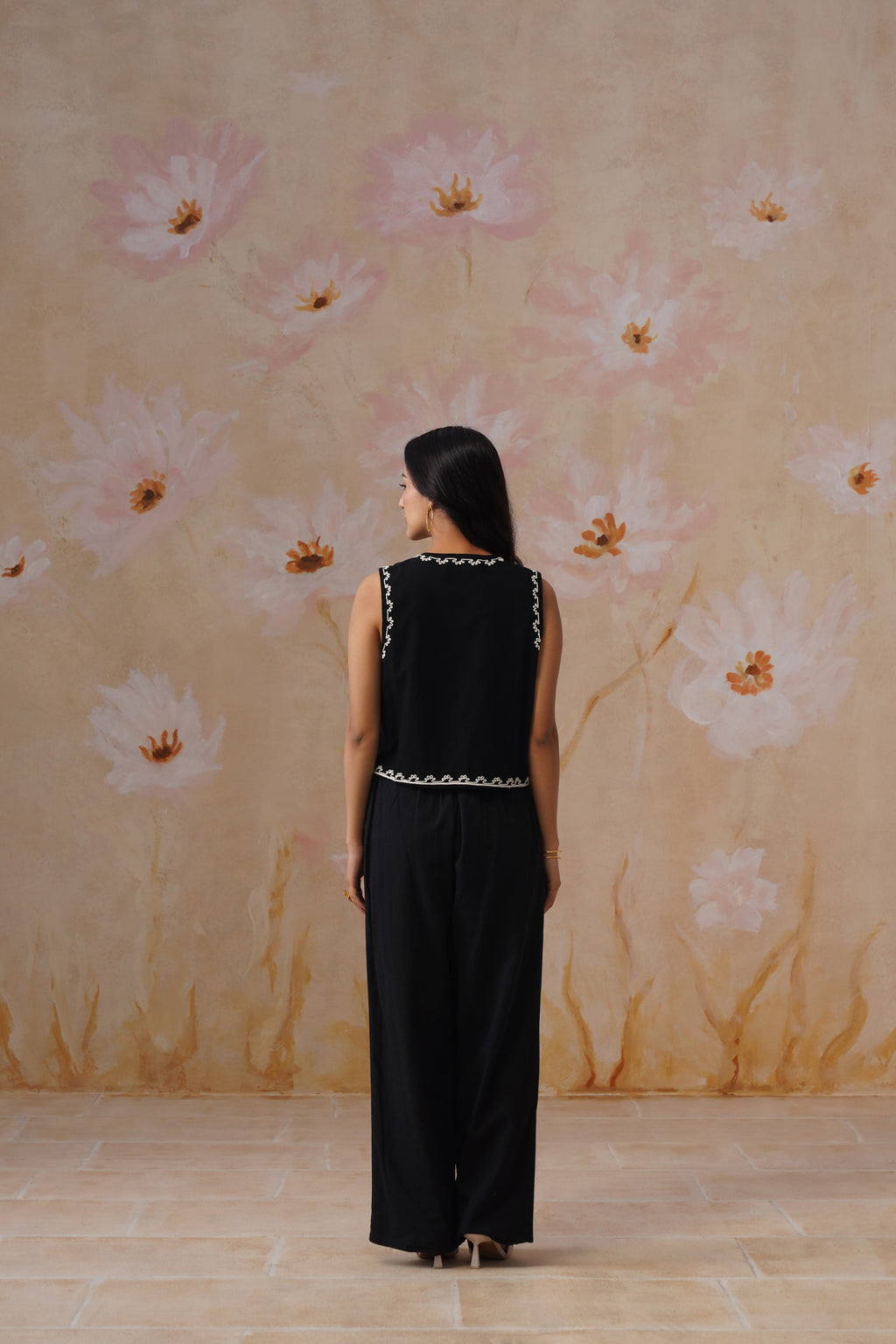 Midnight Noir Dori Embroidered Vest Set