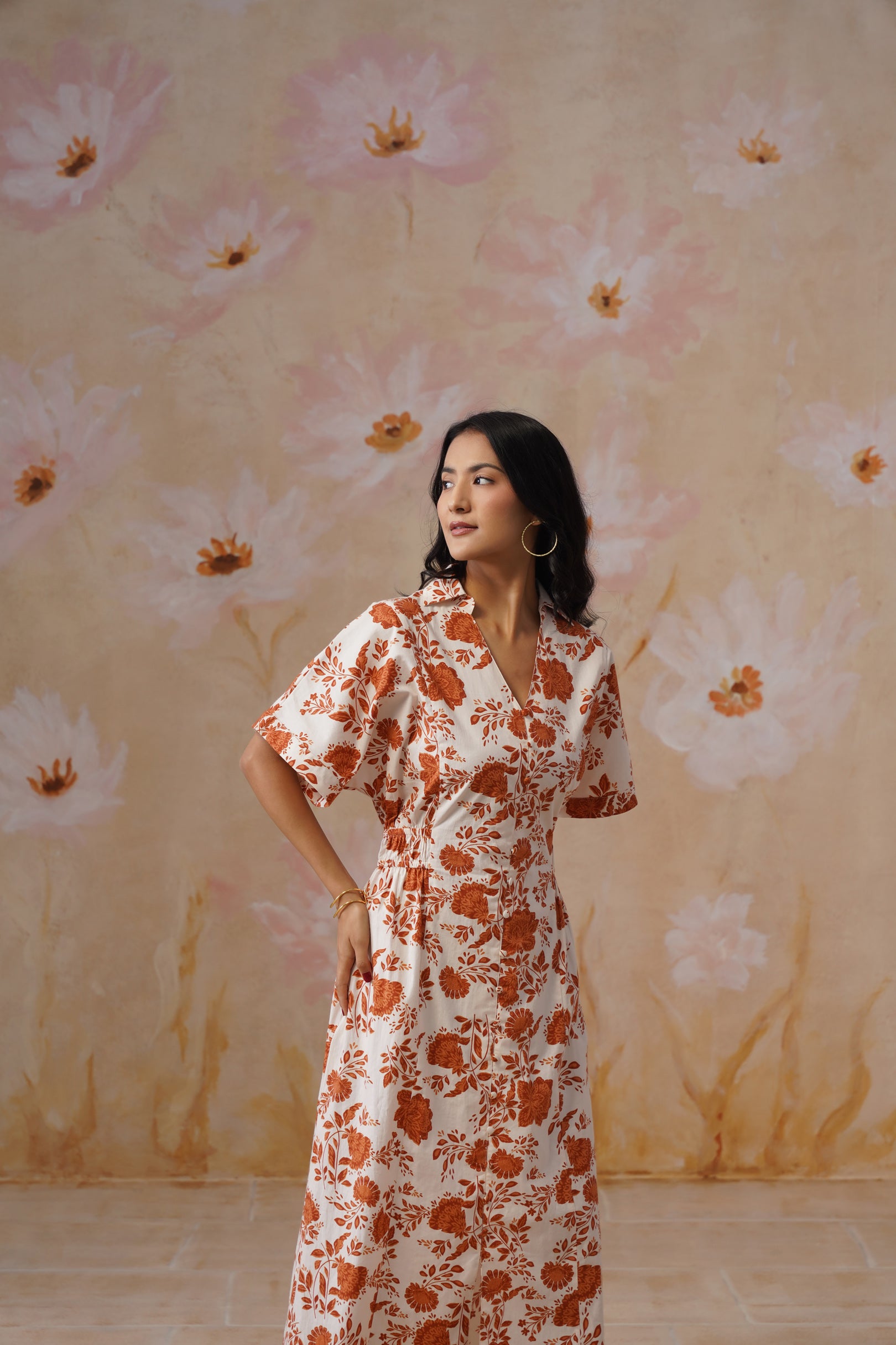 Orange Floral Cotton Maxi Dress