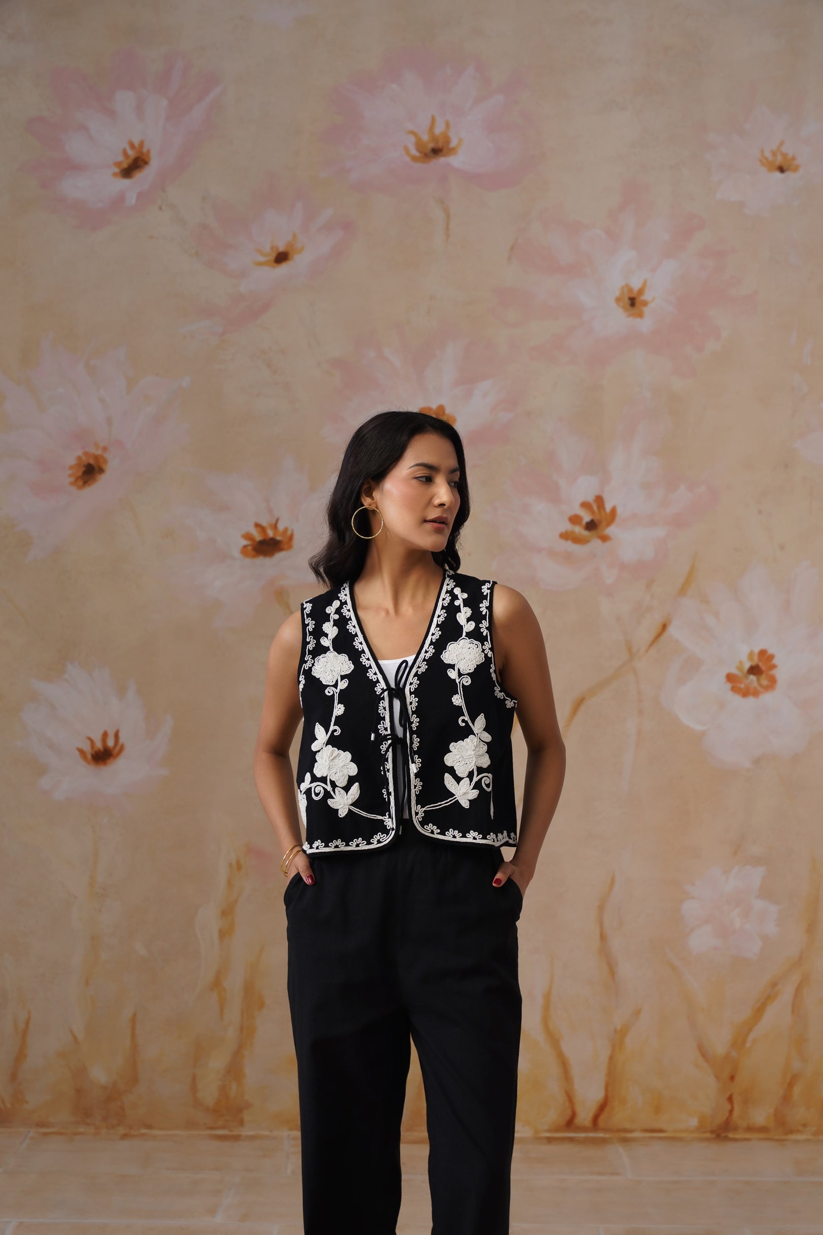 Midnight Noir Dori Embroidered Vest Set