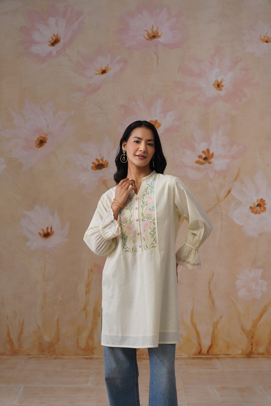 Pastel Yellow Embroidered Tunic