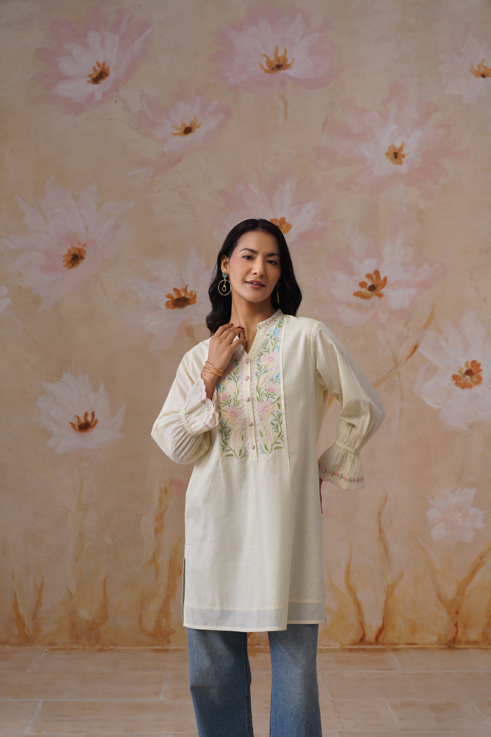 Pastel Yellow Embroidered Tunic