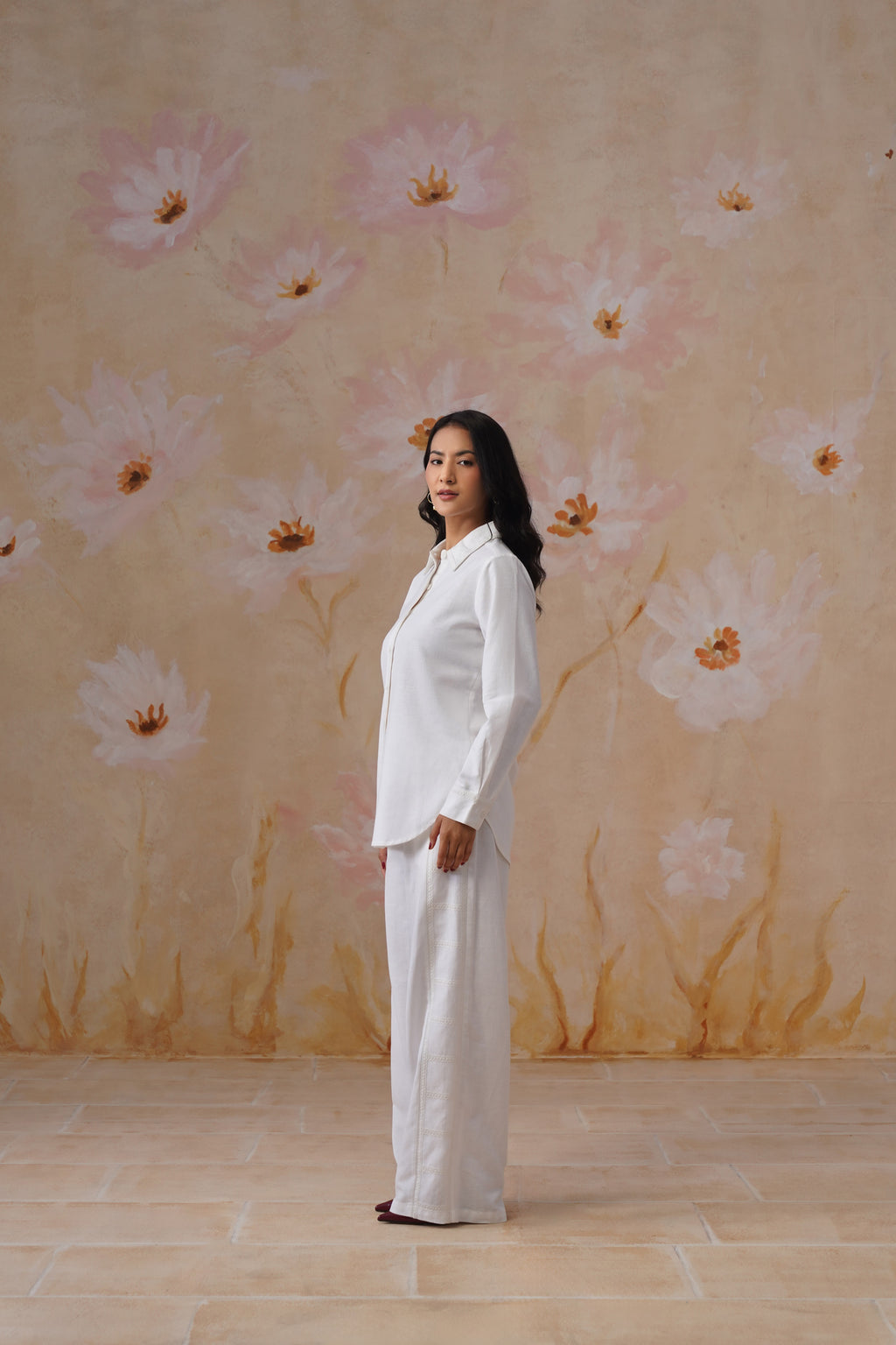 White Linen Blend Tonal Embroidered Co-Ord set