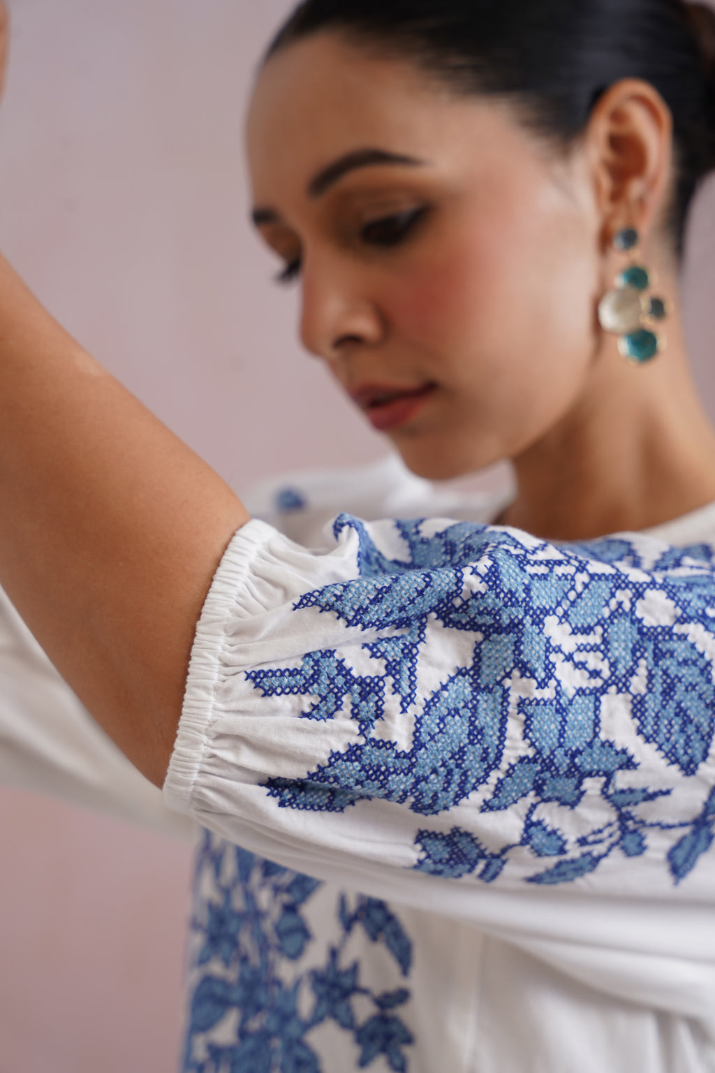 White Cross Stitch Embroidered Maxi Dress