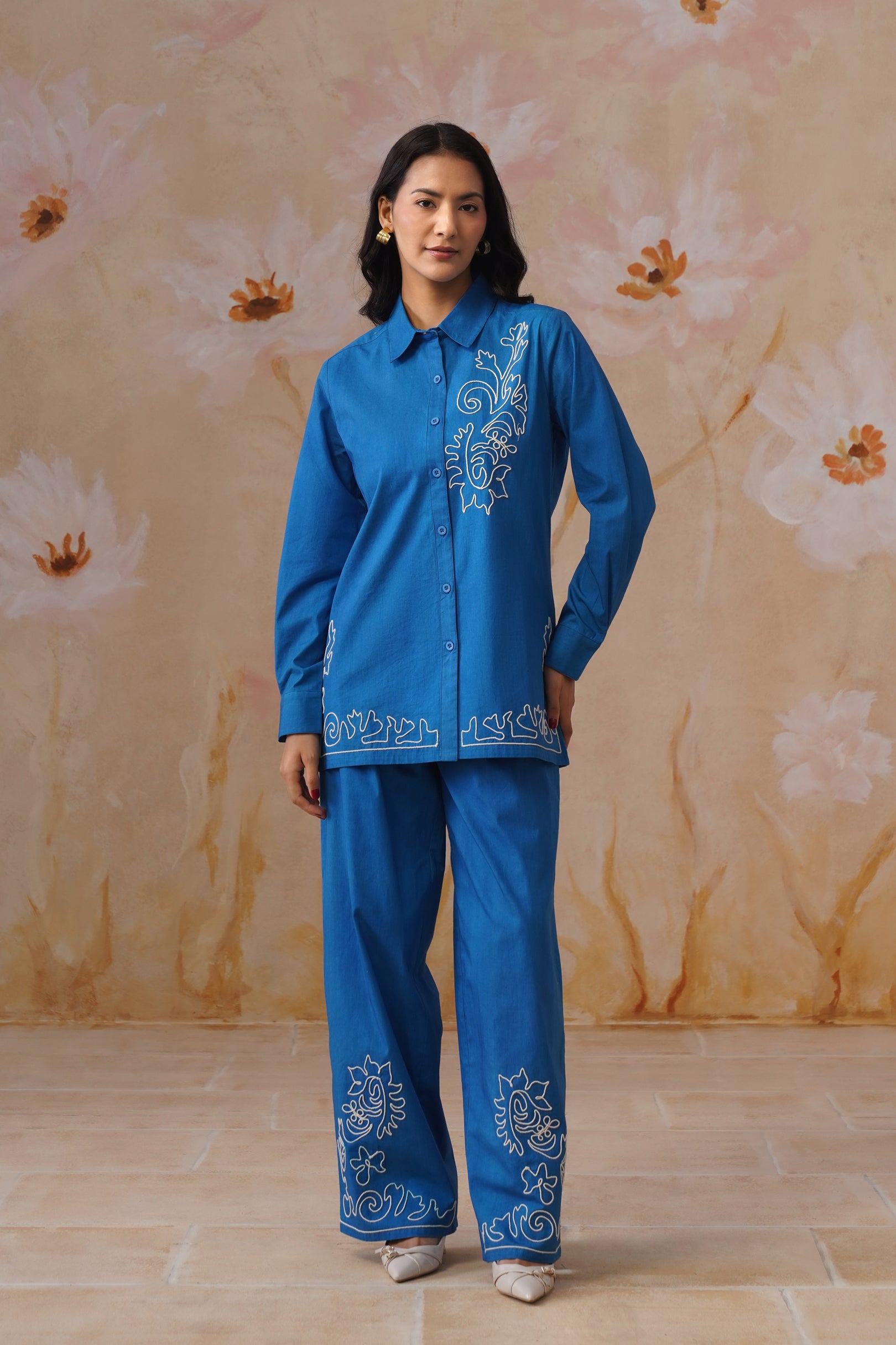 Royal Blue Abstract Dori Embroidery Co Ord Set