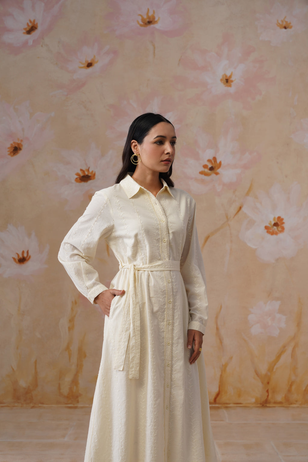 Pastel Yellow Broderie Midi Dress