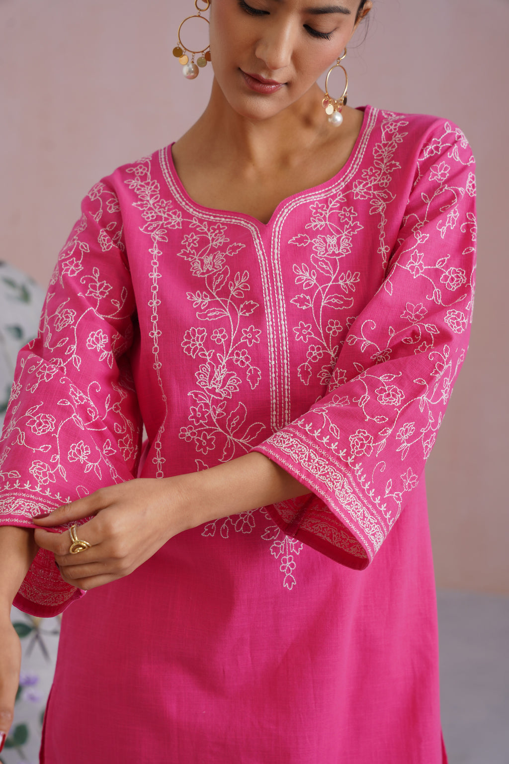 Fuchsia Pink Embroidered Co Ord Set