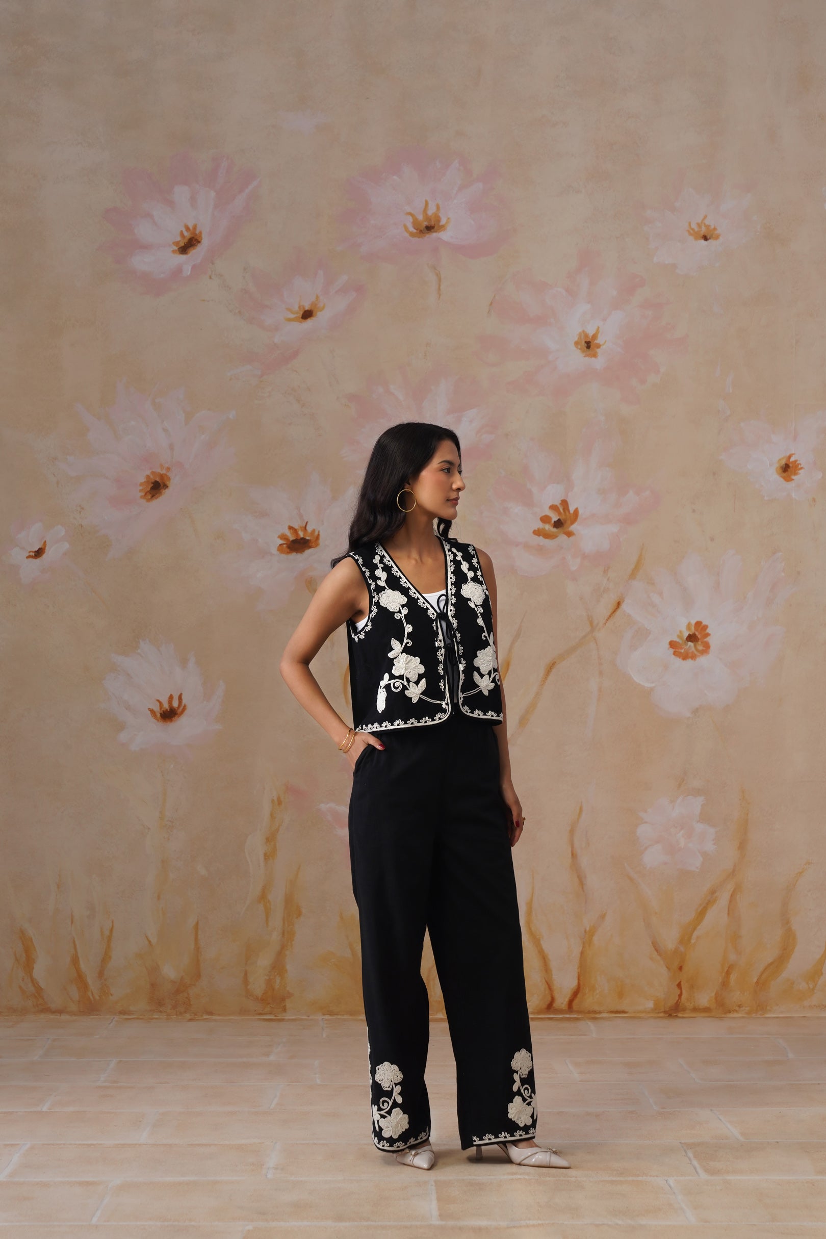 Midnight Noir Dori Embroidered Vest Set