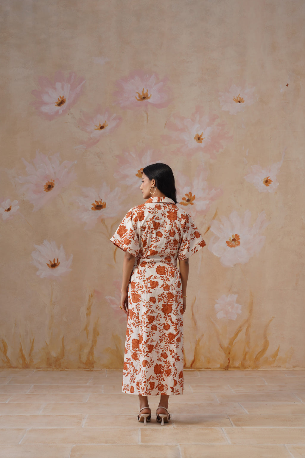 Orange Floral Cotton Maxi Dress