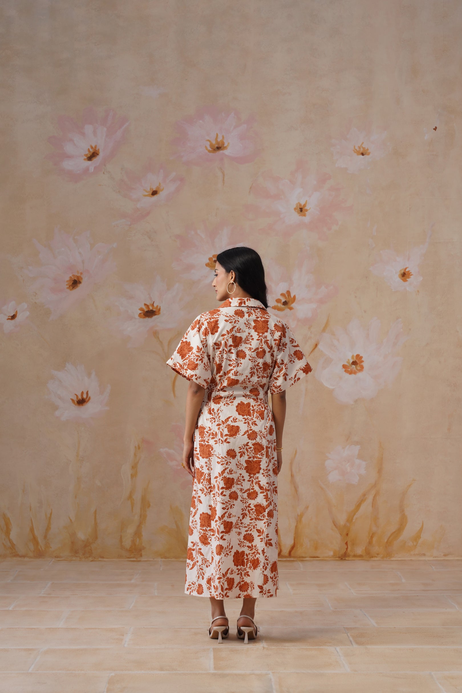 Orange Floral Cotton Maxi Dress
